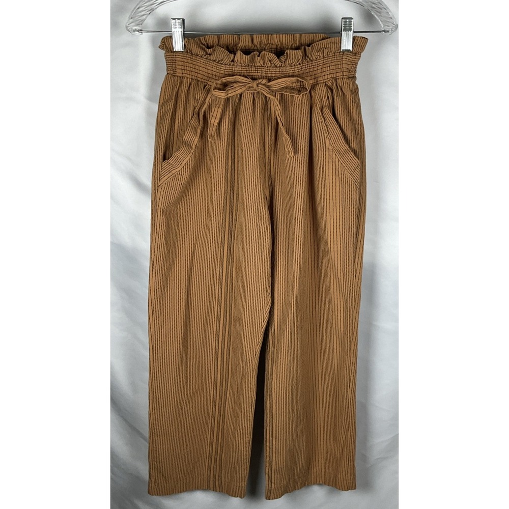 Sienna‎ Sky Women's Small Paper Bag Waist Cropped Striped Boho Pants Brown/Black